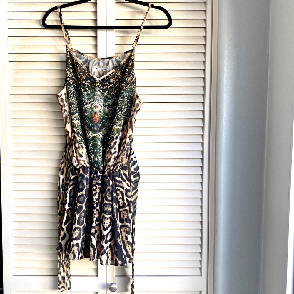 Cheetah print romper with beaded embroidery